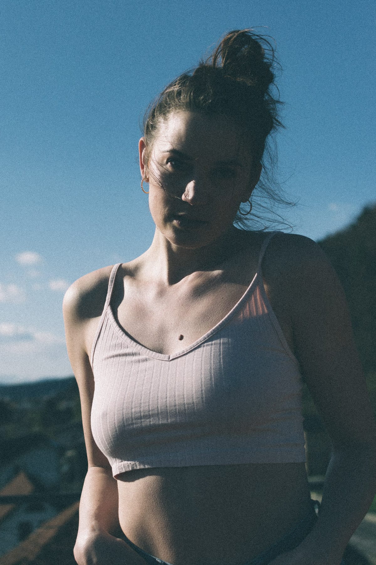 Blue-toned portrait with atmospheric shadows