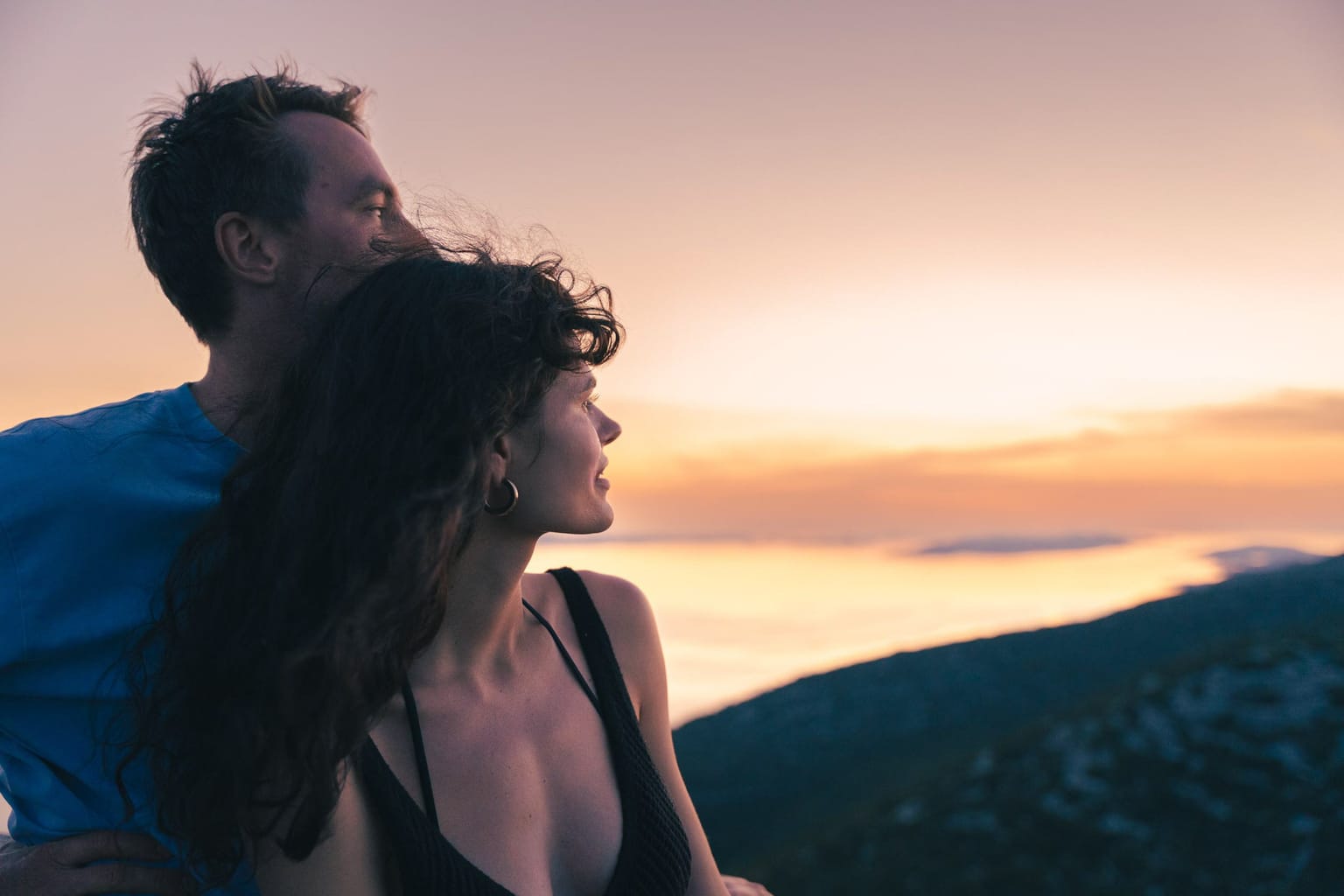 Romantic couple in golden hour light